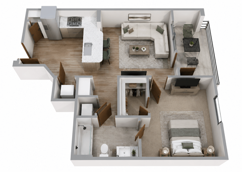 Floor plan for 1 bed, 1 bath, 825 sqft